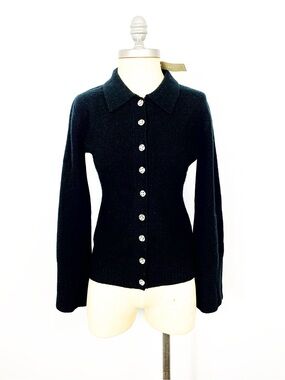 J.Crew Black Button-Front Women's Sweater Milano Stitch Cinched Waist XS NWT